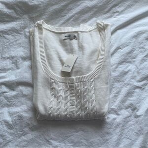 Hollister white knit cable button down sweater top